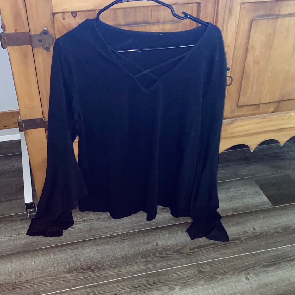 Elegant Black Bell Sleeve Blouse
